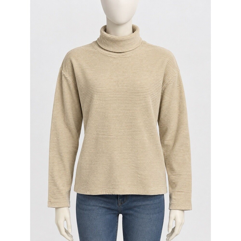 Y2K Ann Taylor LOFT Silk Knit Turtleneck Ribbed Sweater Beige Large Quiet Luxury